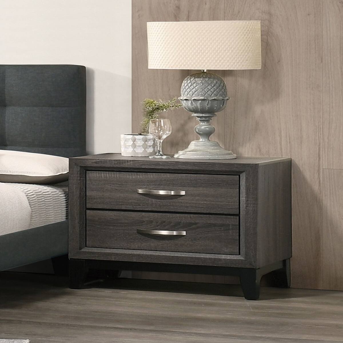 Alt View 2. Loheer - Loheer Rustic Gray Oak Nightstand, Two Drawer Bedside Cabinet for Modern Bedrooms - Gray.