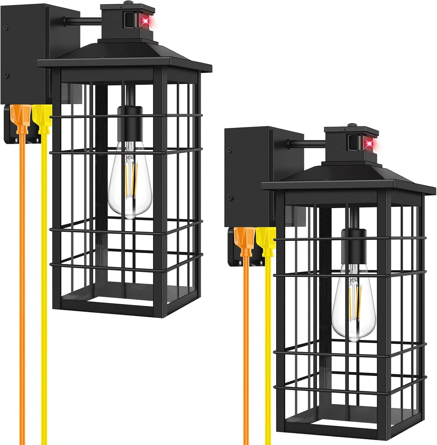 Nordic Hygge - 18inch Large Motion Sensor Porch Lights with GFCI Outlets, Dusk to Dawn Outdoor Wall Light Fixtures - Black