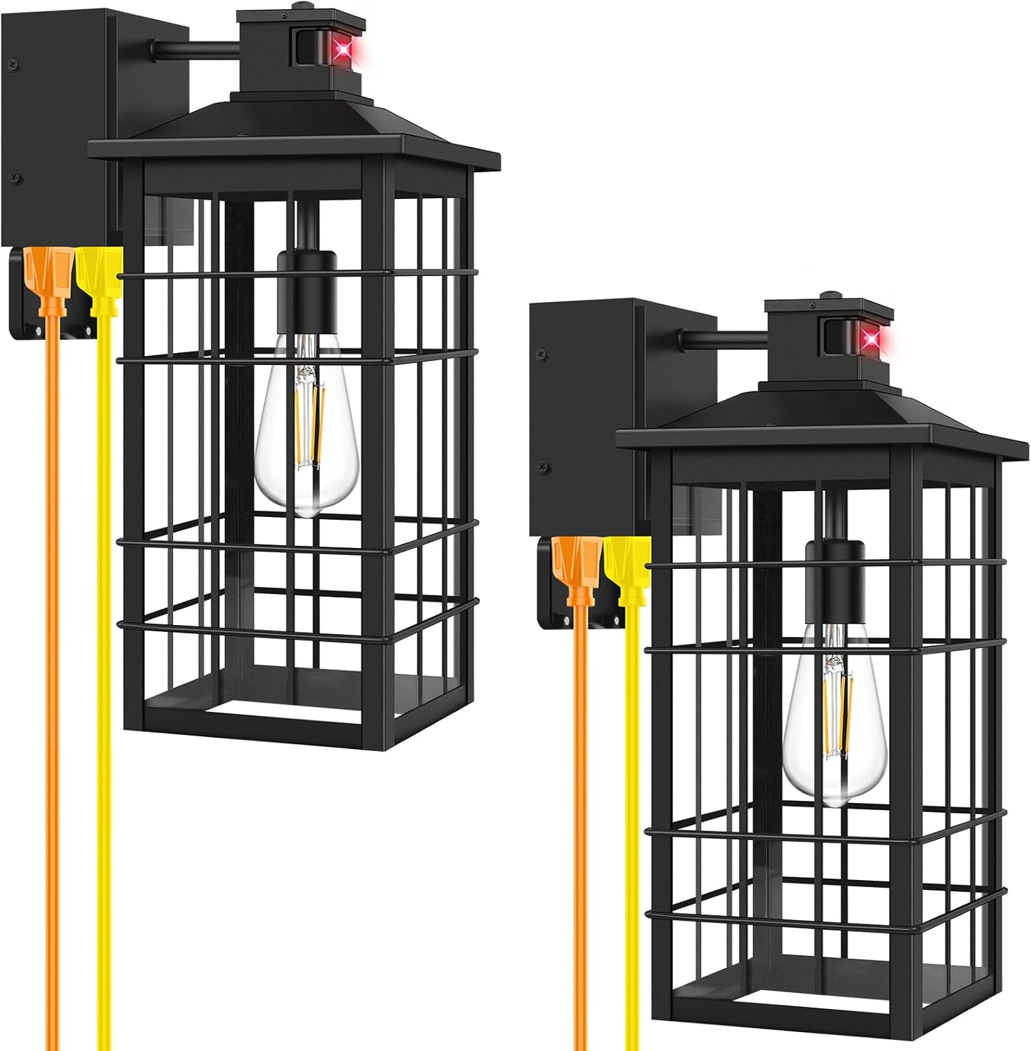 Front. Nordic Hygge - 18inch Large Motion Sensor Porch Lights with GFCI Outlets, Dusk to Dawn Black Outdoor Wall Light Fixtures - Black.