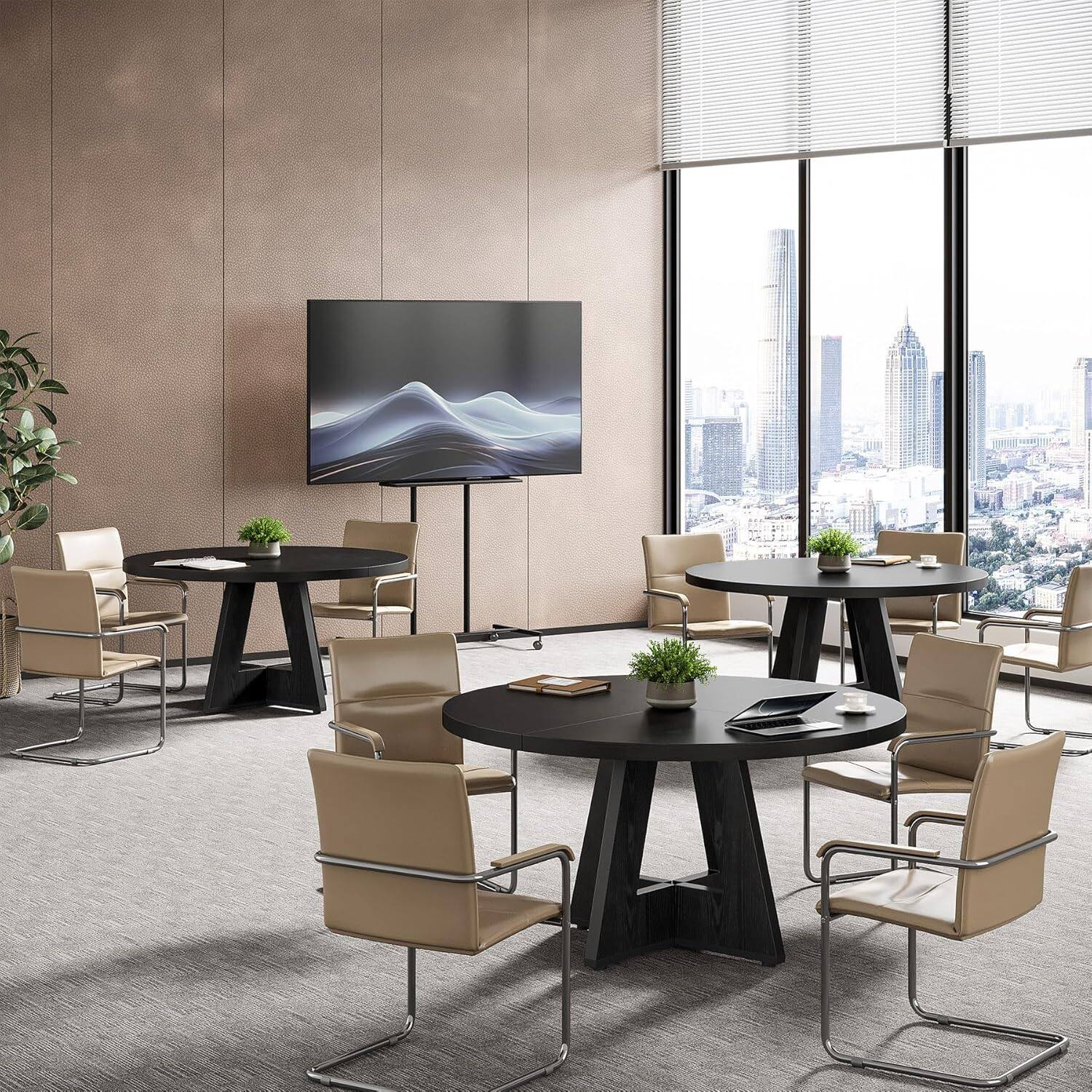 Tribesigns Round Conference Table with Wood Construction and Adjustable ...