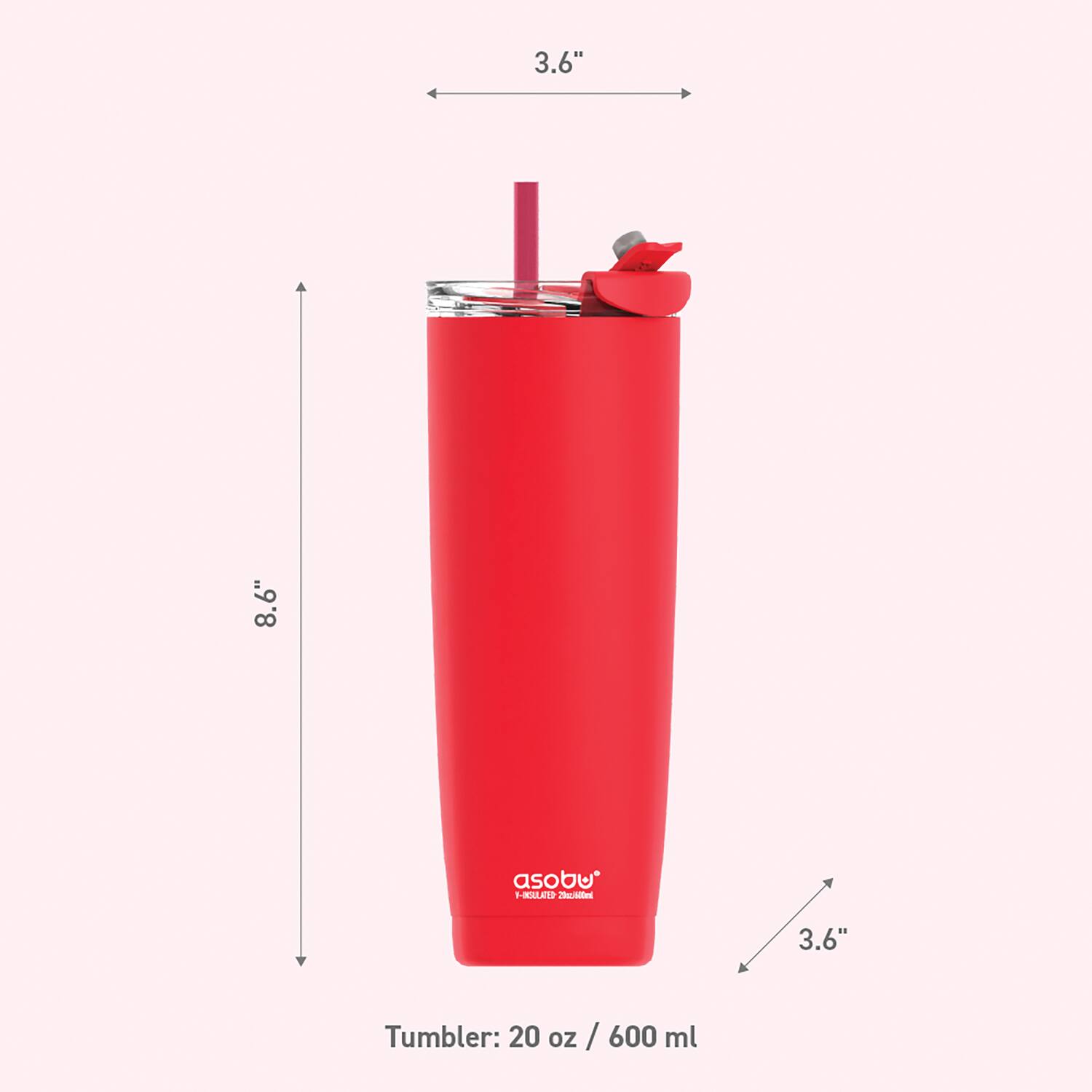 3.6"  
8.6"  
asobu  
Tumbler: 20 oz / 600 ml
