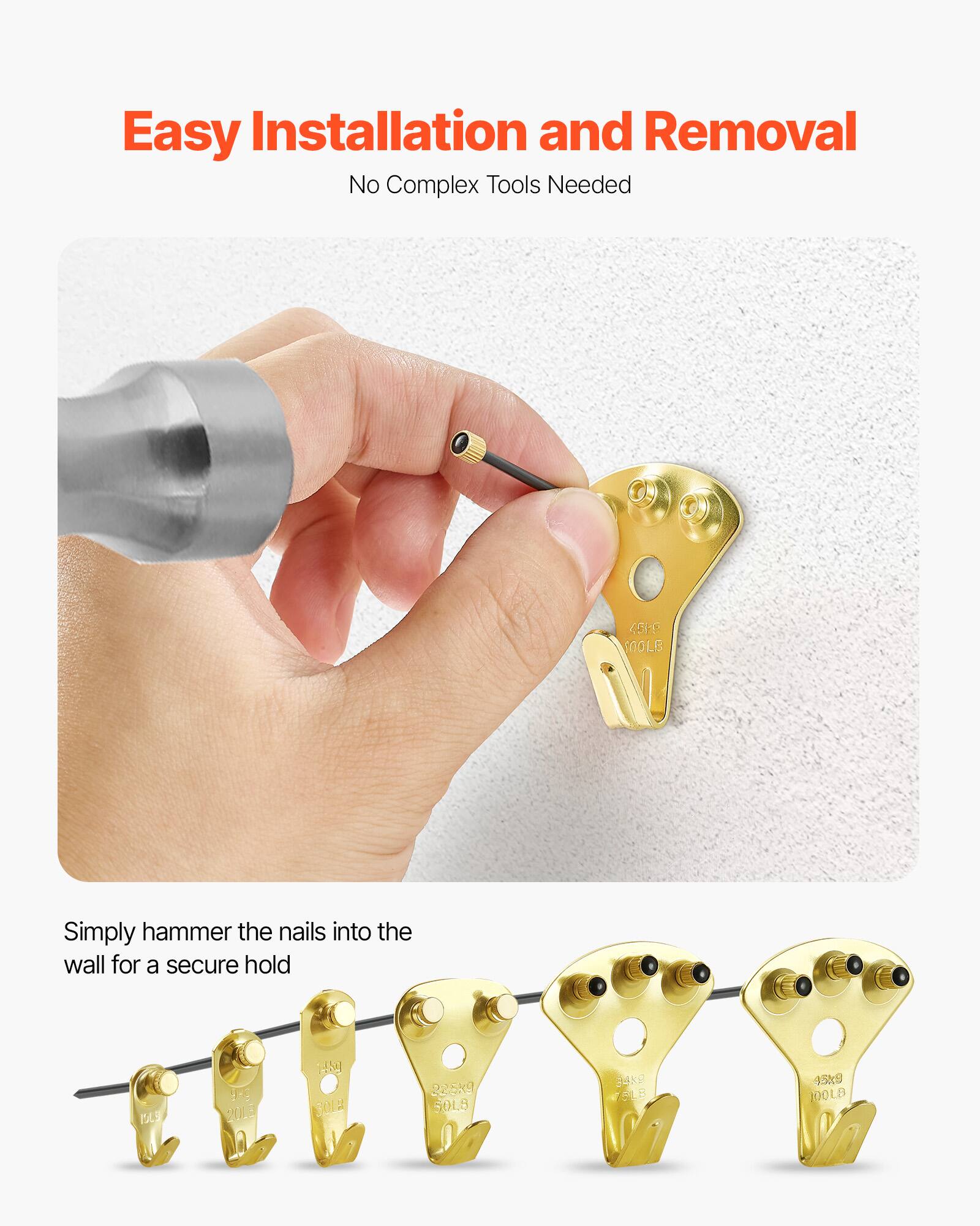 Easy Installation and Removal  
No Complex Tools Needed  

Simply hammer the nails into the wall for a secure hold