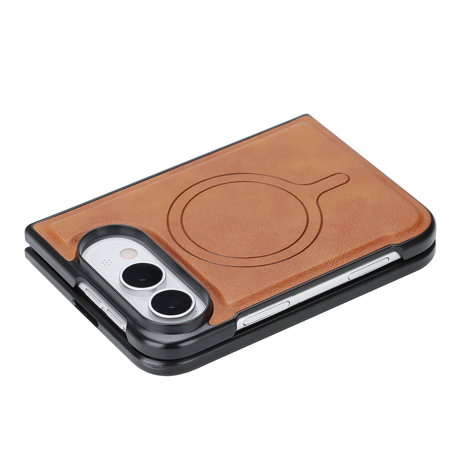 Alt View 8. UUCOVER - Magnetic Detachable Wallet Case For Apple iPhone Duo with Card Slots, Kickstand, Compatible with MagSafe Slim Back Cover - Brown.