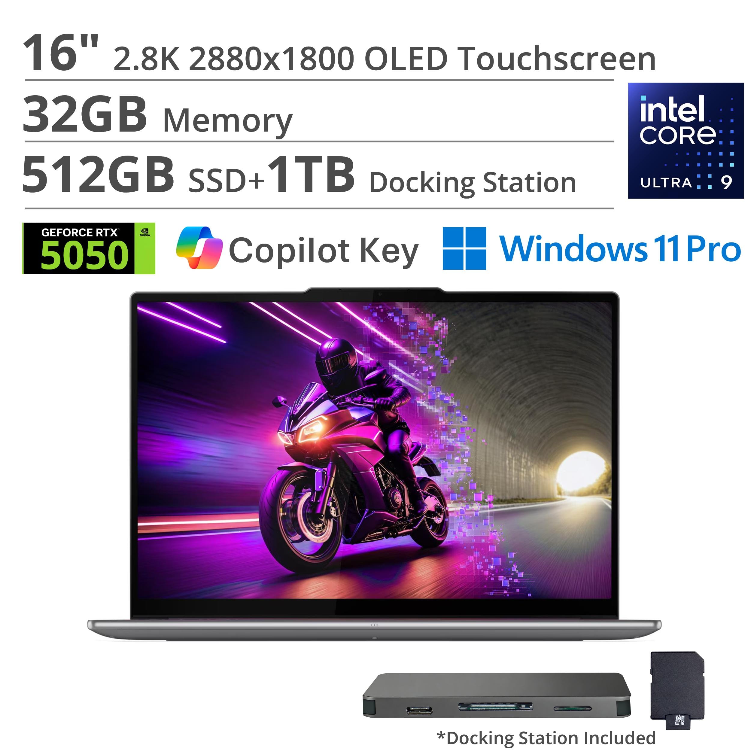 Lenovo - Yoga Pro 9i 16" 2.8K OLED Touchscreen Laptop - Intel Core Ultra 9 2025 - NVIDIA GeForce RTX 5050 - 32GB RAM - 512GB - Luna Grey