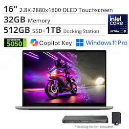 Lenovo - Yoga Pro 9i 16" 2.8K OLED Touchscreen Laptop - Intel Core Ultra 9 2025 - NVIDIA GeForce RTX 5050 - 32GB RAM - 512GB - Luna Grey