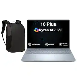 Dell - 16 Plus LDB16255 Laptop 16.0 WUXGA Display (Ryzen AI 7 350, 32GB, 1TB SSD, Win 11 Pro) w/17in Backpack - Ice Blue