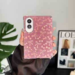 Dteck - Glitter Electroplated Frame Case for Samsung Galaxy Z Fold8, Faux Leather Rigid Plastic Magnetic Hinge Protection Cover - Pink