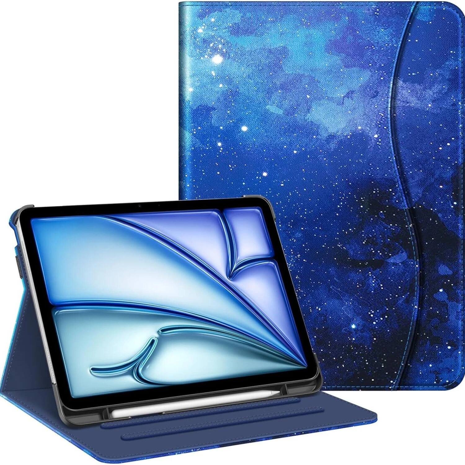 Stock Preferred - iPad Air 11" (M3/M2) Case with Pencil Holder & Pocket – Protective Stand Cover - Starry Sky
