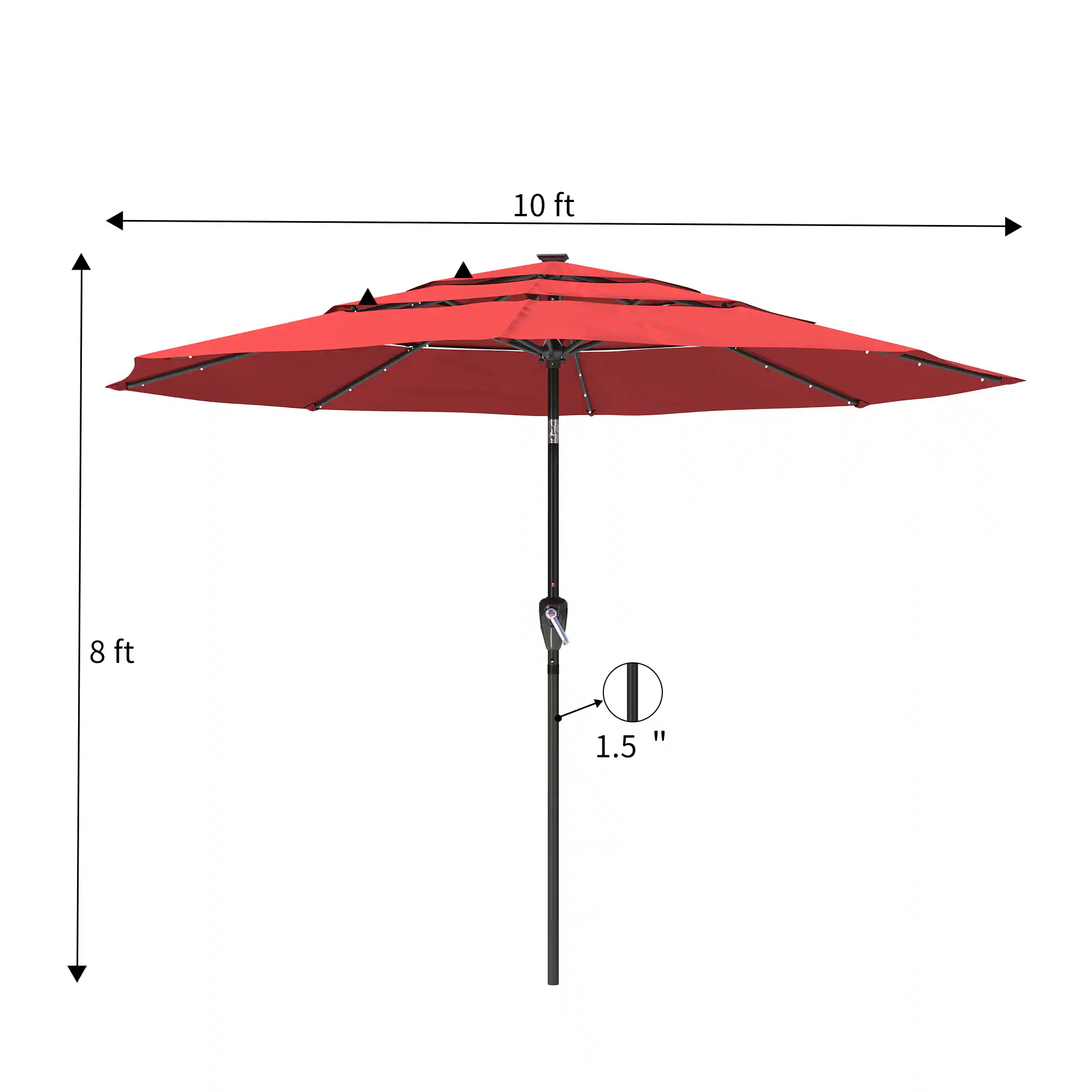 Angle. Mondawe - 10ft Patio Market Umbrella Double Airvent Outdoor Umbrella with LED Lights - Red.