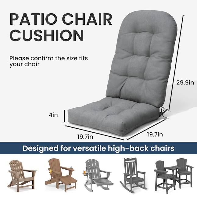 PATIO CHAIR CUSHION

Please confirm the size fits your chair

29.9in  
4in  
19.7in  
19.7in

Designed for versatile high-back chairs