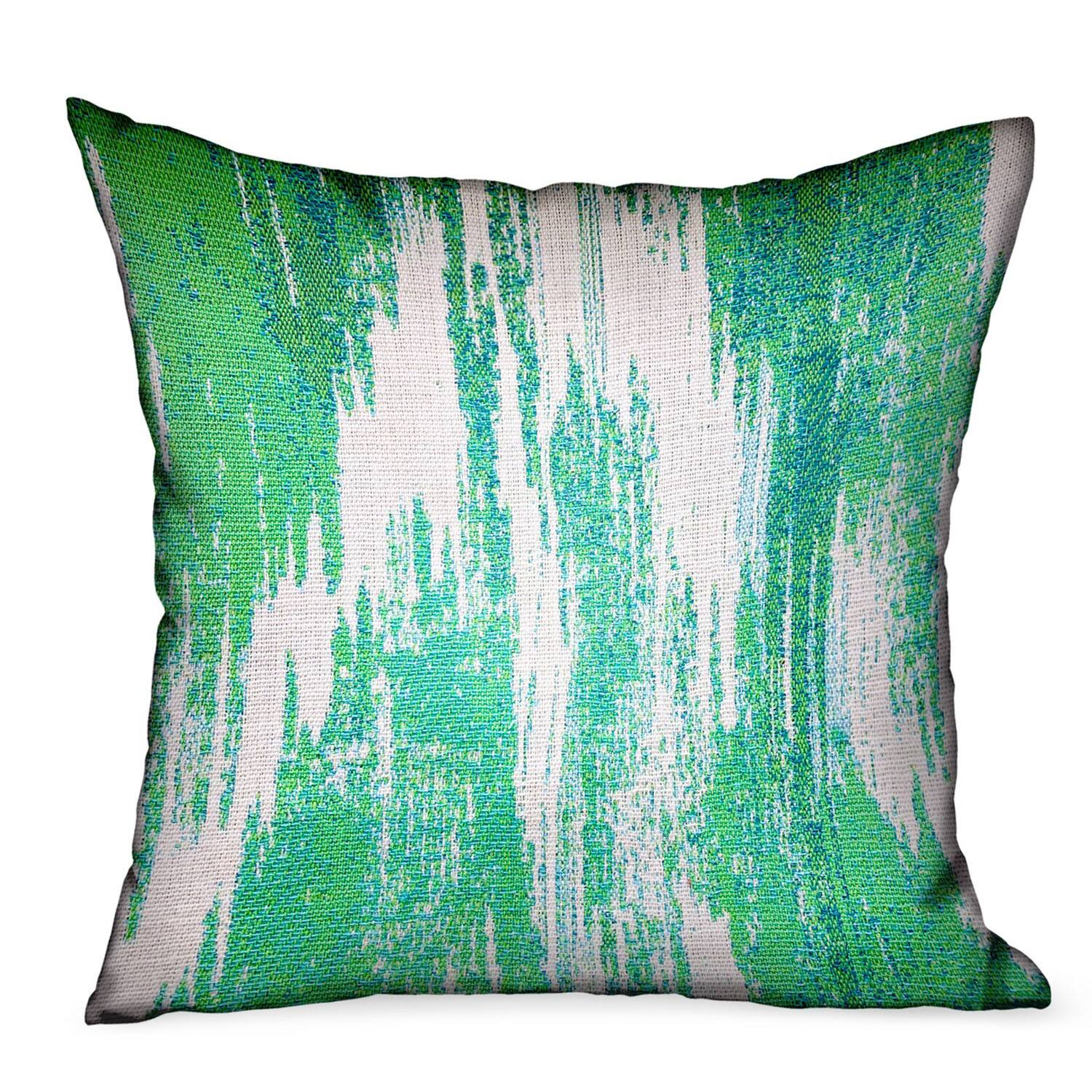 Front. Plutus Brands - Avalanche Ikat Luxury Outdoor Indoor Throw Pillow Double sided 12" x 20" - Green.