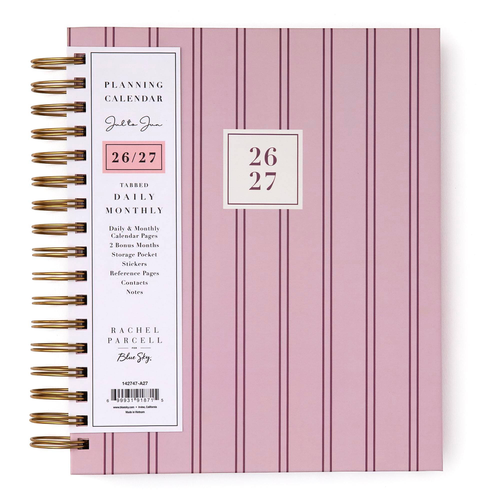 Blue Sky - 2026-2027 Daily & Monthly Academic Planner, 7"x9", Laine Pink