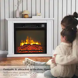 Winado - 30" Electric Fireplace with Mantel, Freestanding Wooden Surround Firebox with 1400W Fireplace Heater, 3D Flame Effect - White and Black