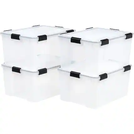 Front. IRIS USA - IRIS USA 110559 62.8 Quart Weathertight Plastic Storage Box, Clear (4 Pack).