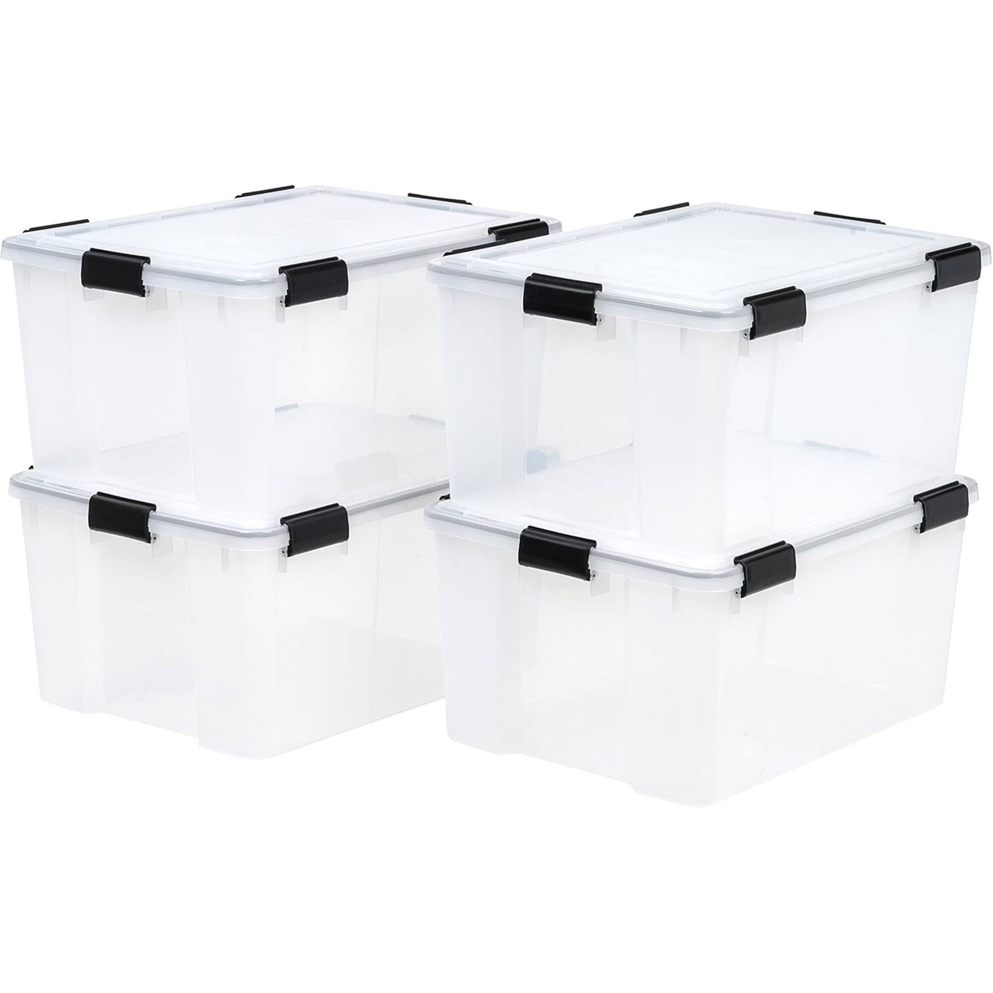 Front. IRIS USA - IRIS USA 110559 62.8 Quart Weathertight Plastic Storage Box, Clear (4 Pack).