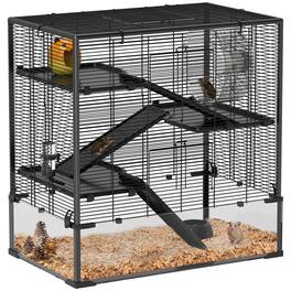 Pawhut - Large Hamster Cage with Deep Tempered Glass Bottom, Running Wheel, Hut, Water Bottle, Dish, Rat Cage