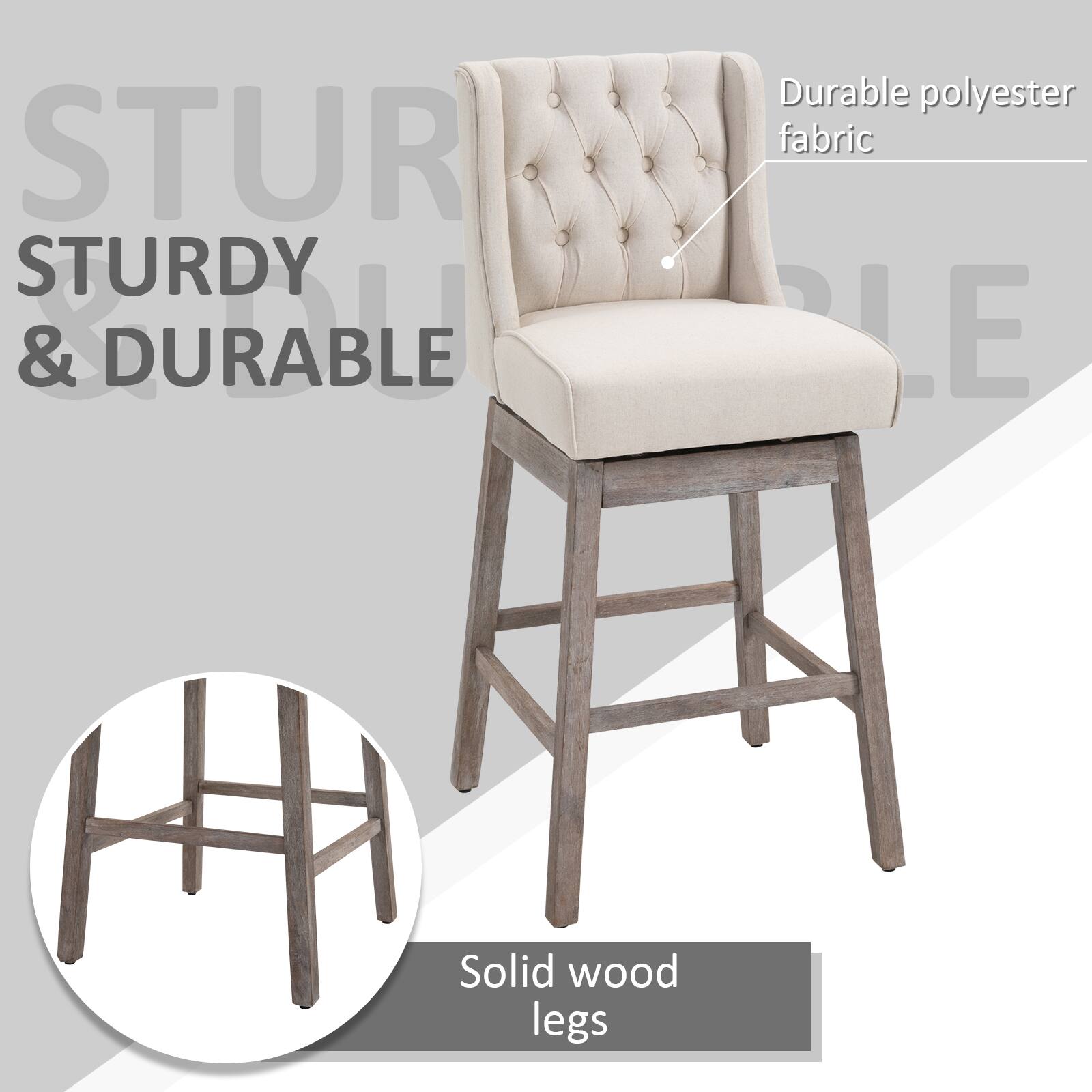 STURDY & DURABLE, Durable polyester fabric, Solid wood legs