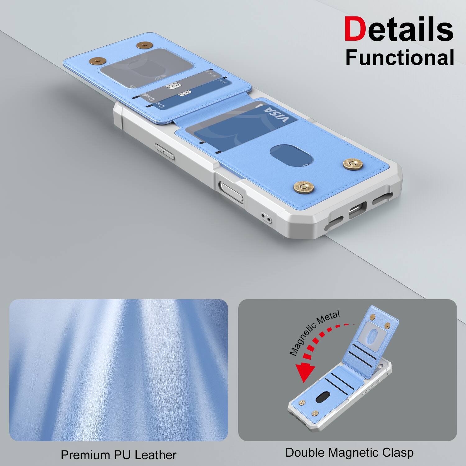Details Functional

Premium PU Leather

Magnetic Metal

Double Magnetic Clasp