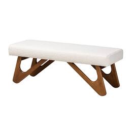 Baxton Studio - Rika Japandi Cream Boucle Fabric and Walnut Finished Wood Bench - Brown