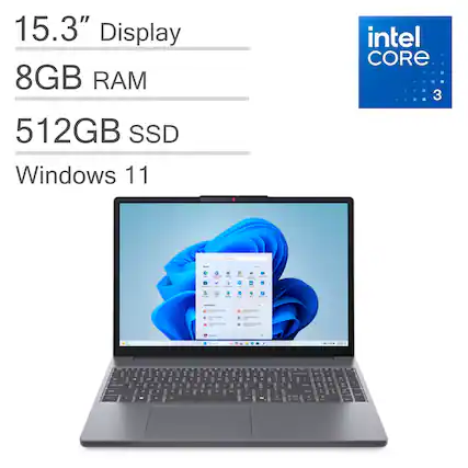 15.3" Display
8GB RAM
512GB SSD
Windows 11
Intel Core 3