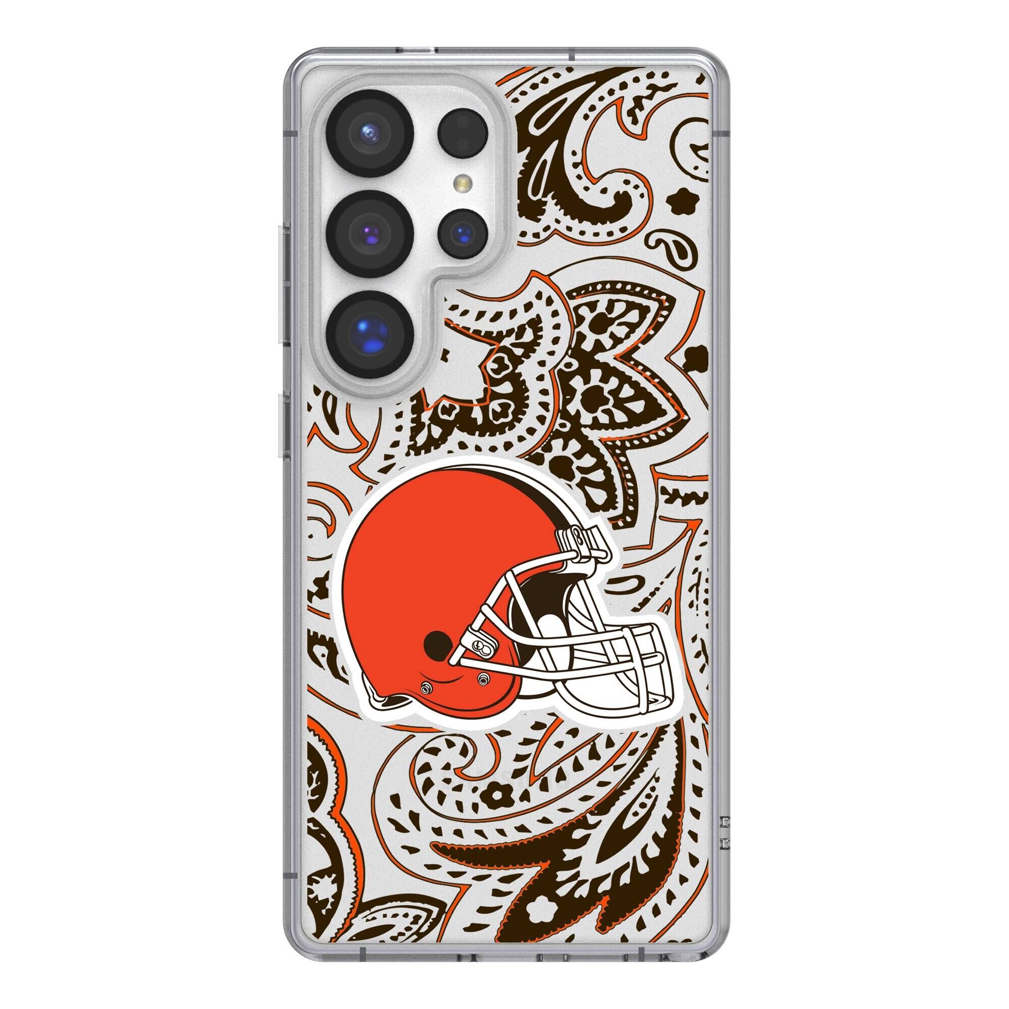 Front. Keyscaper - Cleveland Browns Galaxy Clear Paisley Design Case - S23 - Multicolor.