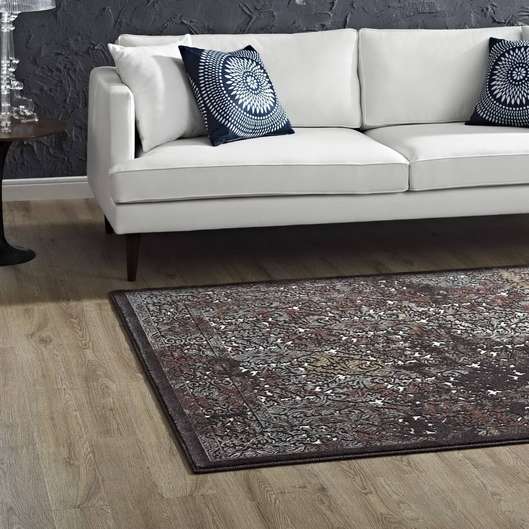 Back. Modway - Westia Ornate Turkish Vintage Area Rug - Dark Brown and Silver Blue.