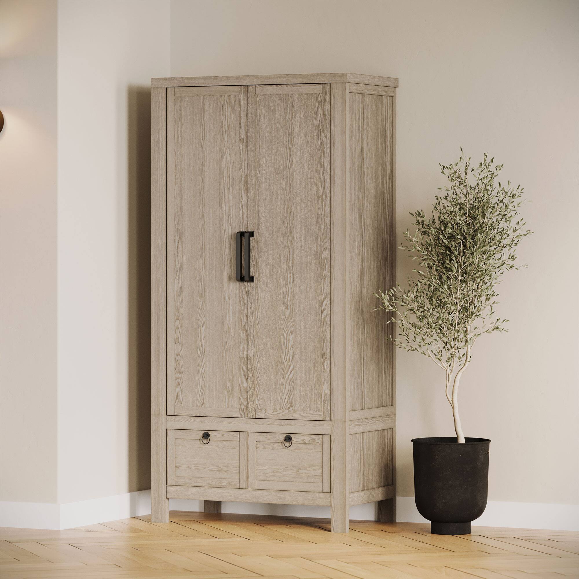 Alt View 10. Maven Lane - Maven Lane Vaughn Rustic Wooden Cabinet in Weathered White Finish - Weathered White.