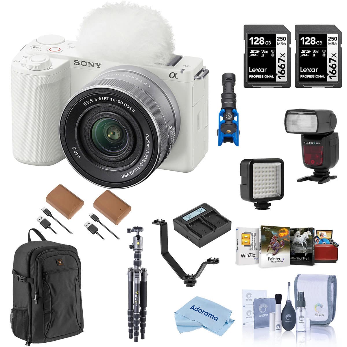 Bundle - Sony - Alpha ZV-E10 II Mirrorless Camera, White, with Zoom Li-ion R2 TTL Flash, 2x 128GB Memory Card, 2x Battery, price history on PriceWatchPro