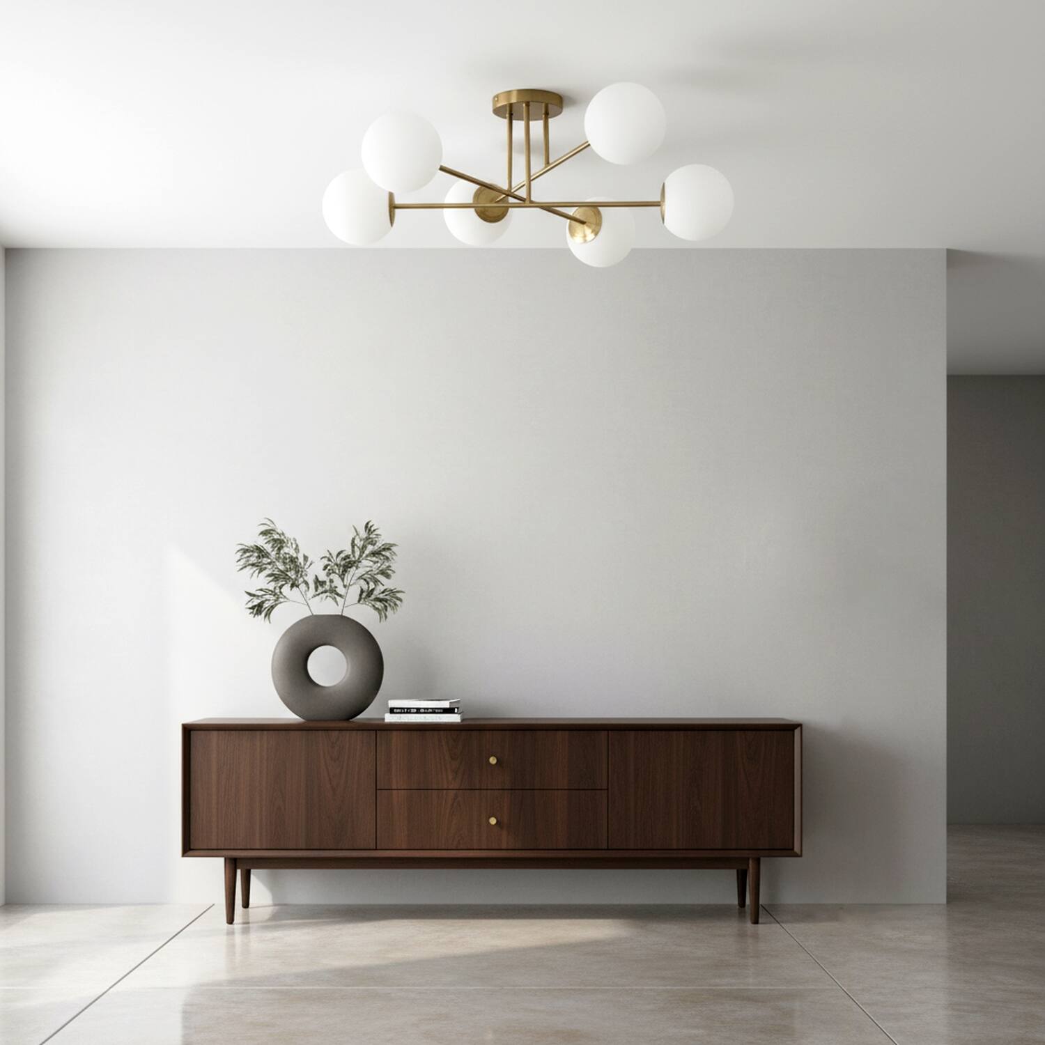 Alt View 2. Umeiluce - Modern 6-Light 30.7 Inches Semi-Flush Mount Glass Globes E12 - Brass.