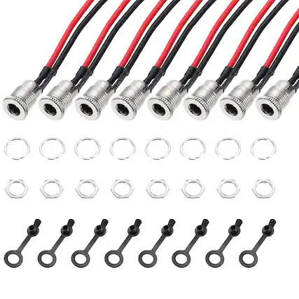 Front. Unique Bargains - 8pcs DC-099 5.5x2.5mm 30V 12A 2Pin Panel Mount DC Jack with Waterproof Cap & Wires, 200mm - Silver.