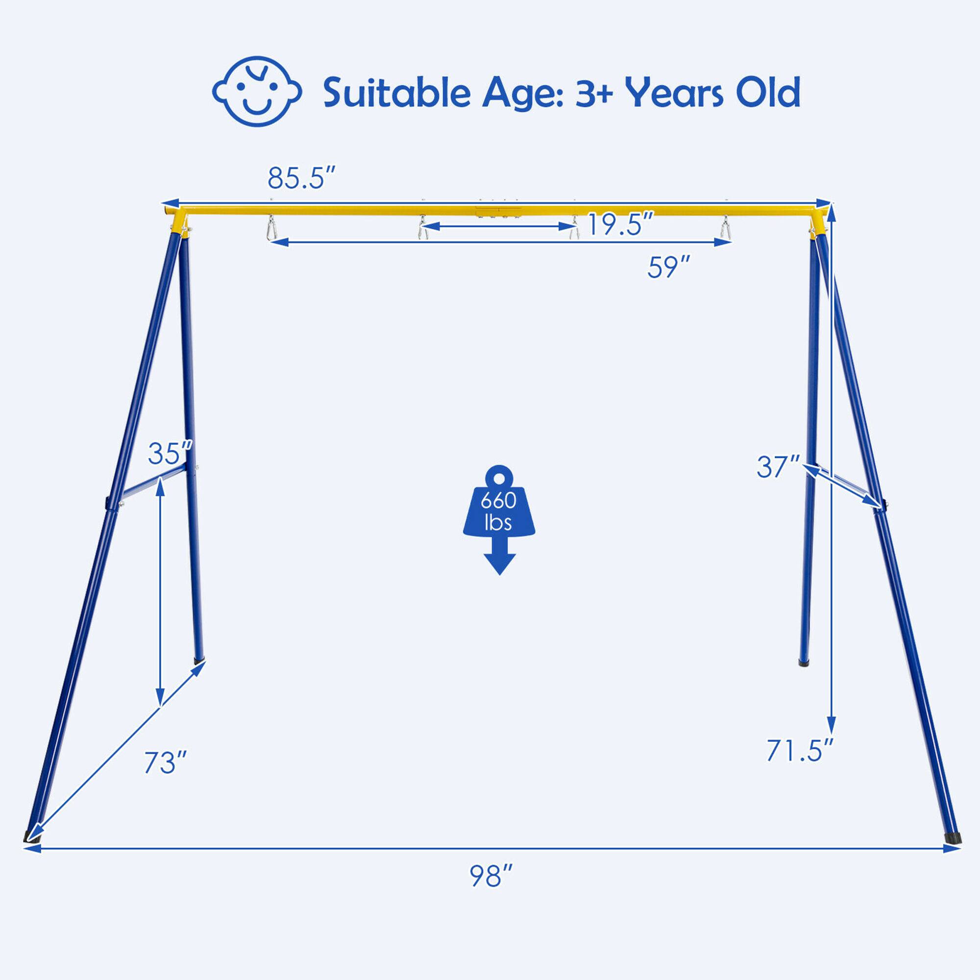 Suitable Age: 3+ Years Old

- 85.5"
- 19.5"
- 59"
- 35"
- 660 lbs
- 37"
- 73"
- 71.5"
- 98"
