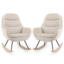 Costway - 2 PCS Upholstered Rocking Chair with Padded Backrest & Seat Rubber Wood Feet - Beige