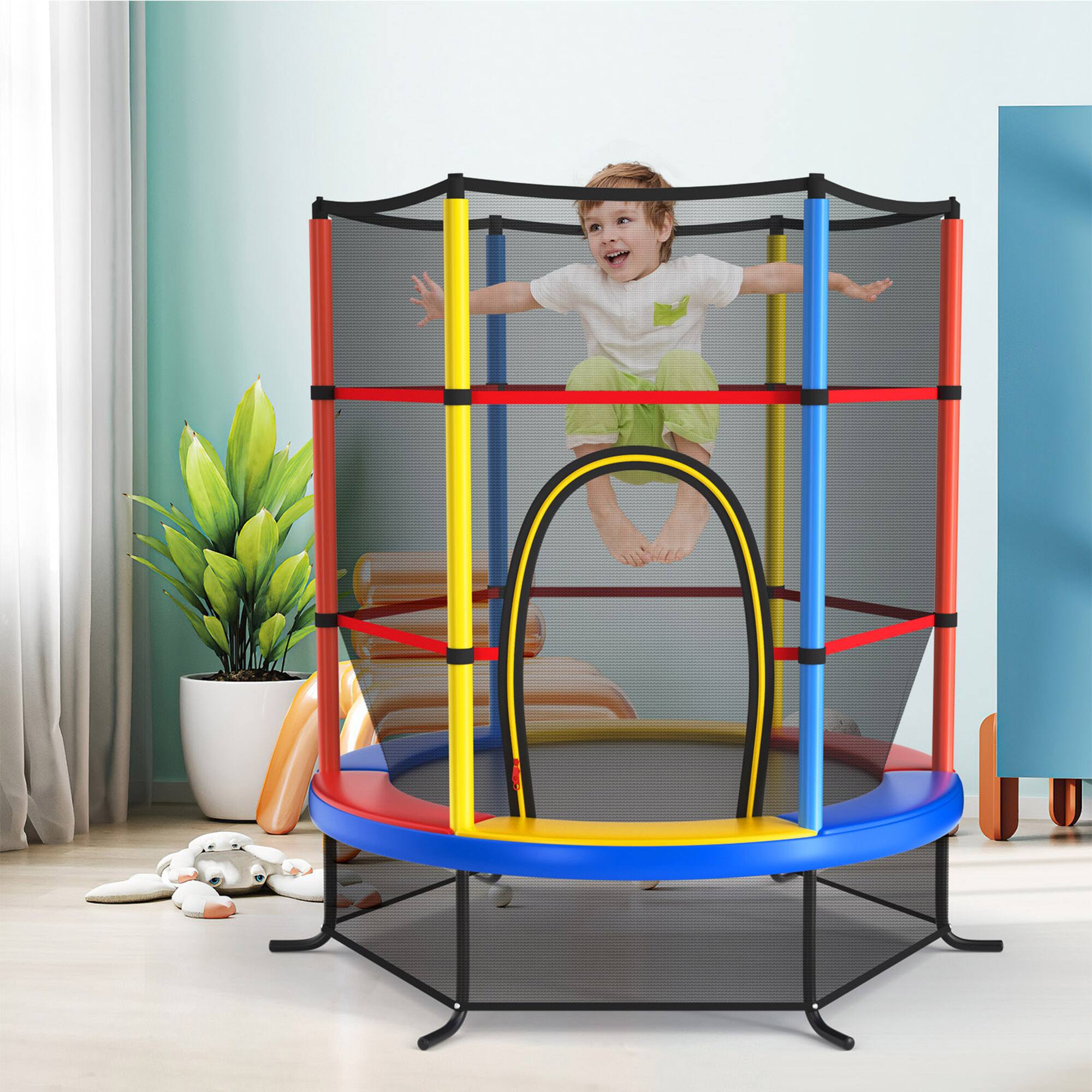 Alt View 2. Gymax - Gymax 55'' Recreational Trampoline for Kids Trampoline w/ Enclosure Net Colorful - Colorful.