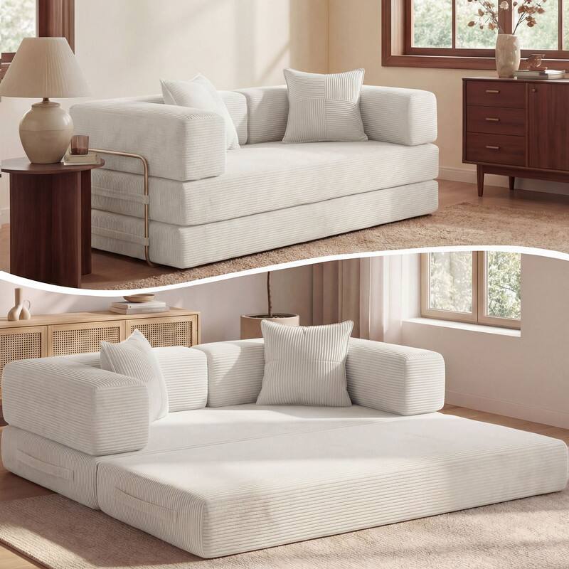 Alt View 4. Dyonery - 65"Folding Sofa Bed Convertable Corduroy Couch King Size Floor Sleeper 4-in-1 DIY Combination Modular Sofa Fold Out. - Beige.
