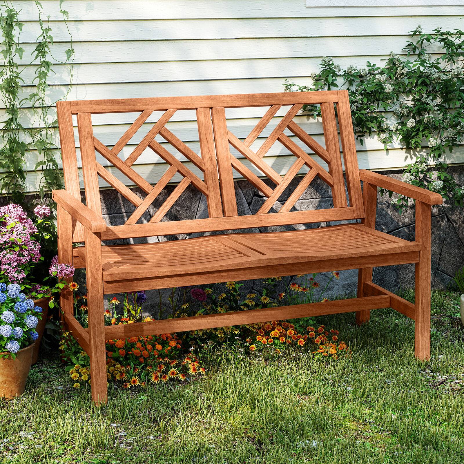 Alt View 4. Gymax - Gymax 2-Person Garden Bench w/Ergonomic Backrest Smooth Armrests for Porch Backyard - Yellow.