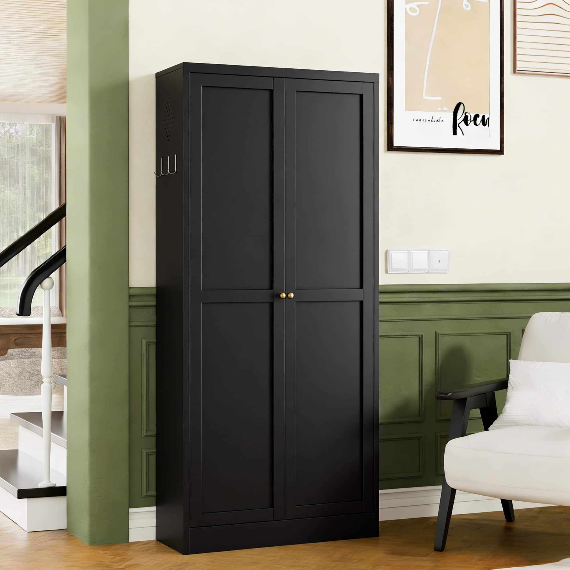 Anysun - Modern Farmhouse Design Space-Saving Slim Freestanding Storage Organizer with Shelves, Assembly Required - Black