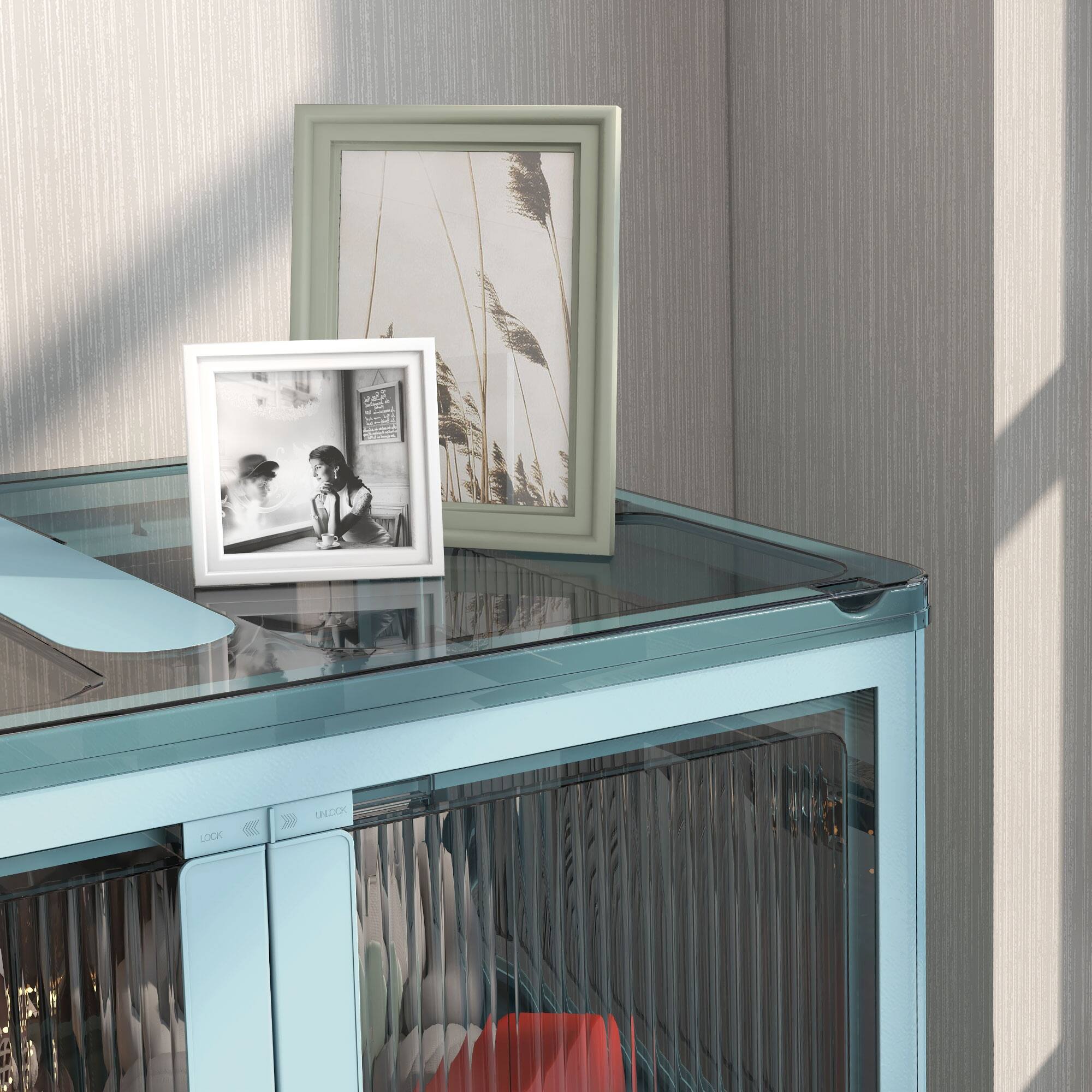 Alt View 8. Homcom - 3-Pack 18 Gal Stackable Bins w/ Lids, Collapsible Wheeled Container, 5-Sided Access - Blue.