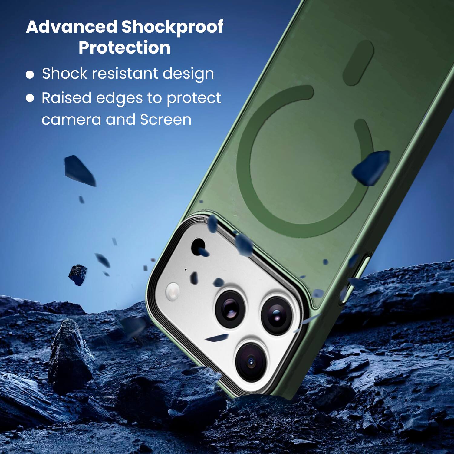 Advanced Shockproof Protection

- Shock resistant design
- Raised edges to protect camera and screen