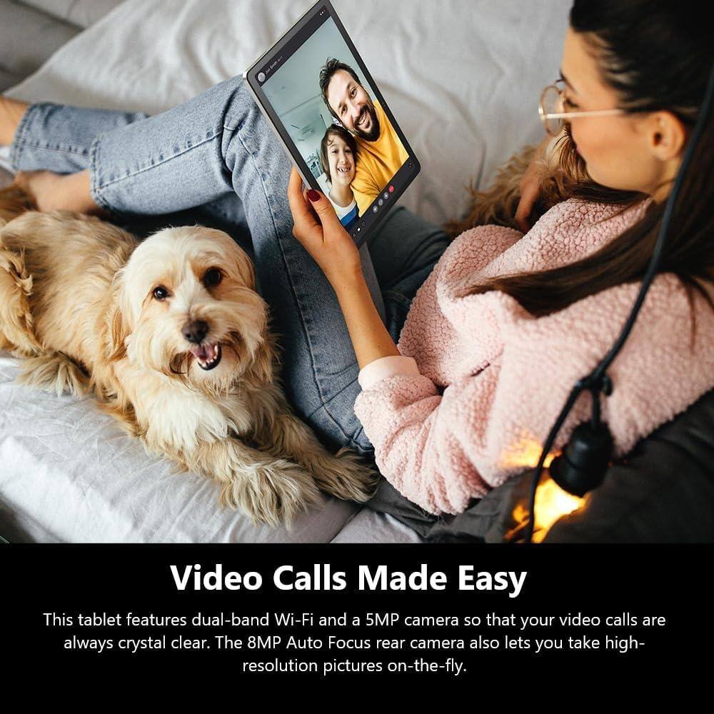 Video Calls Made Easy

This tablet features dual-band Wi-Fi and a 5MP camera so that your video calls are always crystal clear. The 8MP Auto Focus rear camera also lets you take high-resolution pictures on-the-fly.
