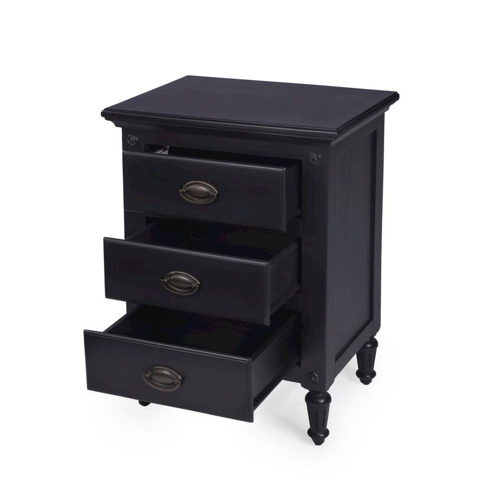 Back. Starlight Canyon Home - Black Wood Nightstand with Drawers – Classic 3 Drawer Bedroom Table - Black.