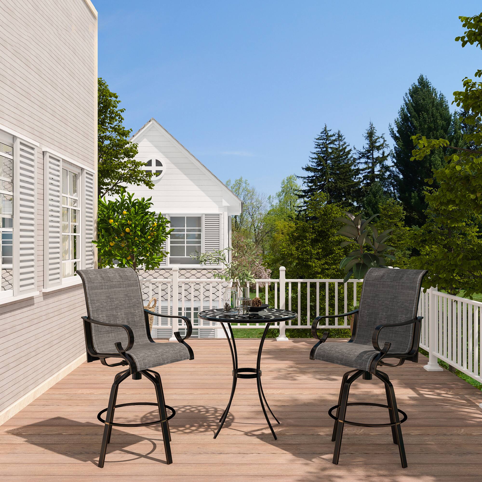 Angle. Mondawe - 2-Piece Outdoor Swivel Bar Stool Set with Ergonomic Design - Black+Grey.