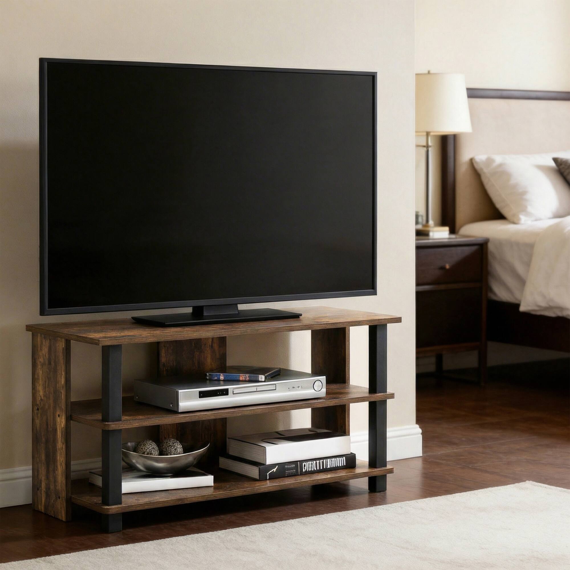 Alt View 2. Furinno - SULLY TV Stand, Entertainment Center with Open Shelf, TV Console for TV up to 40 Inch, Open Frame for Cable Management - Amber Pine/Black.