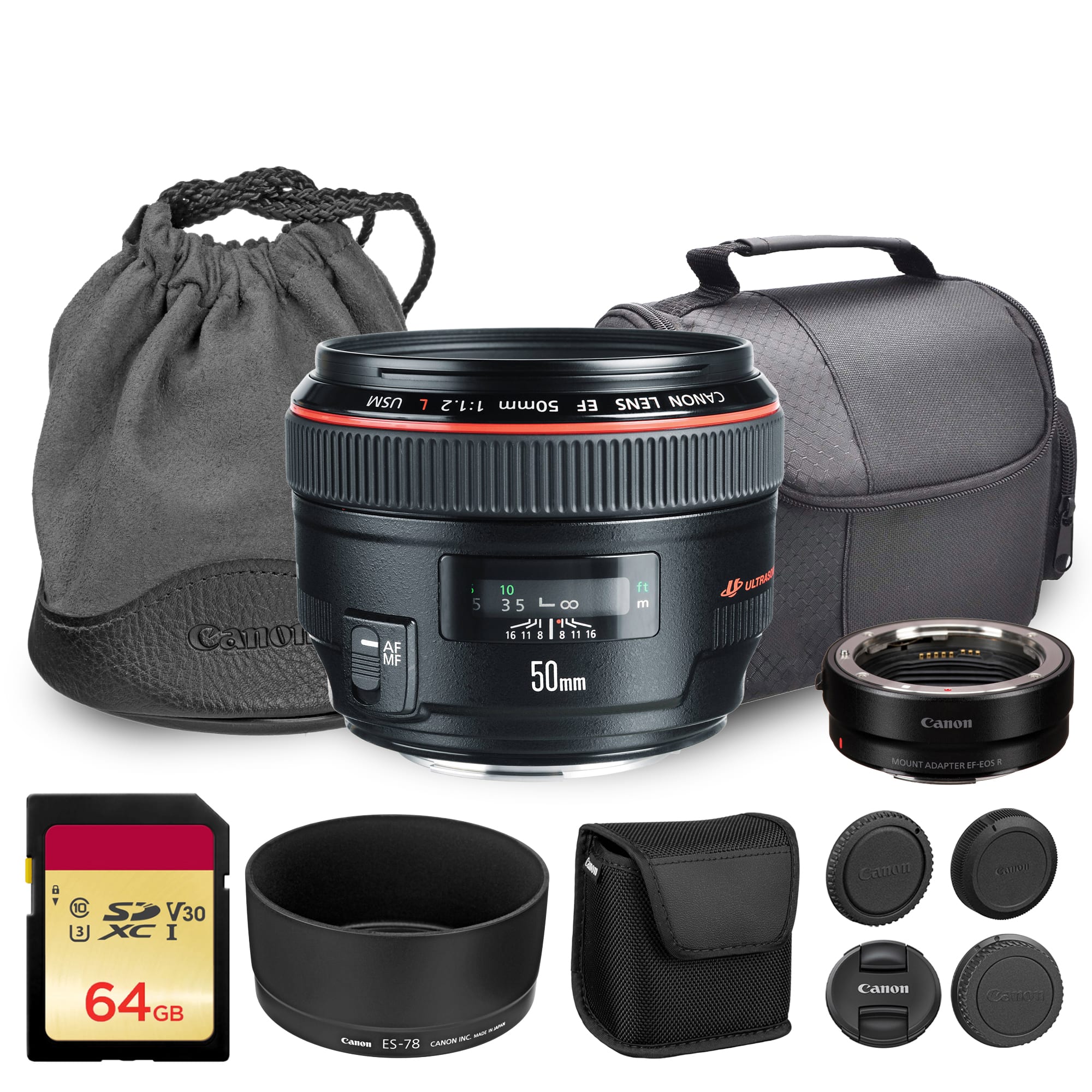 Canon - EF 50mm f/1.2L USM Lens (1257B002) + Adapter EF-EOS R + 64GB Card + Bag - Black price history on PriceWatchPro