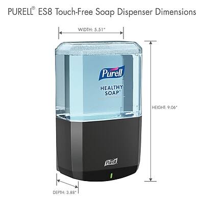 PURELL® ES8 Touch-Free Soap Dispenser Dimensions

WIDTH: 5.51"
HEIGHT: 9.06"
DEPTH: 3.88"