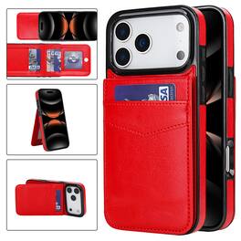 Dteck - Wallet Case for Apple iPhone 17 Pro Max,Shockproof PU Leather Card Holder Flip Stand Cover - Red