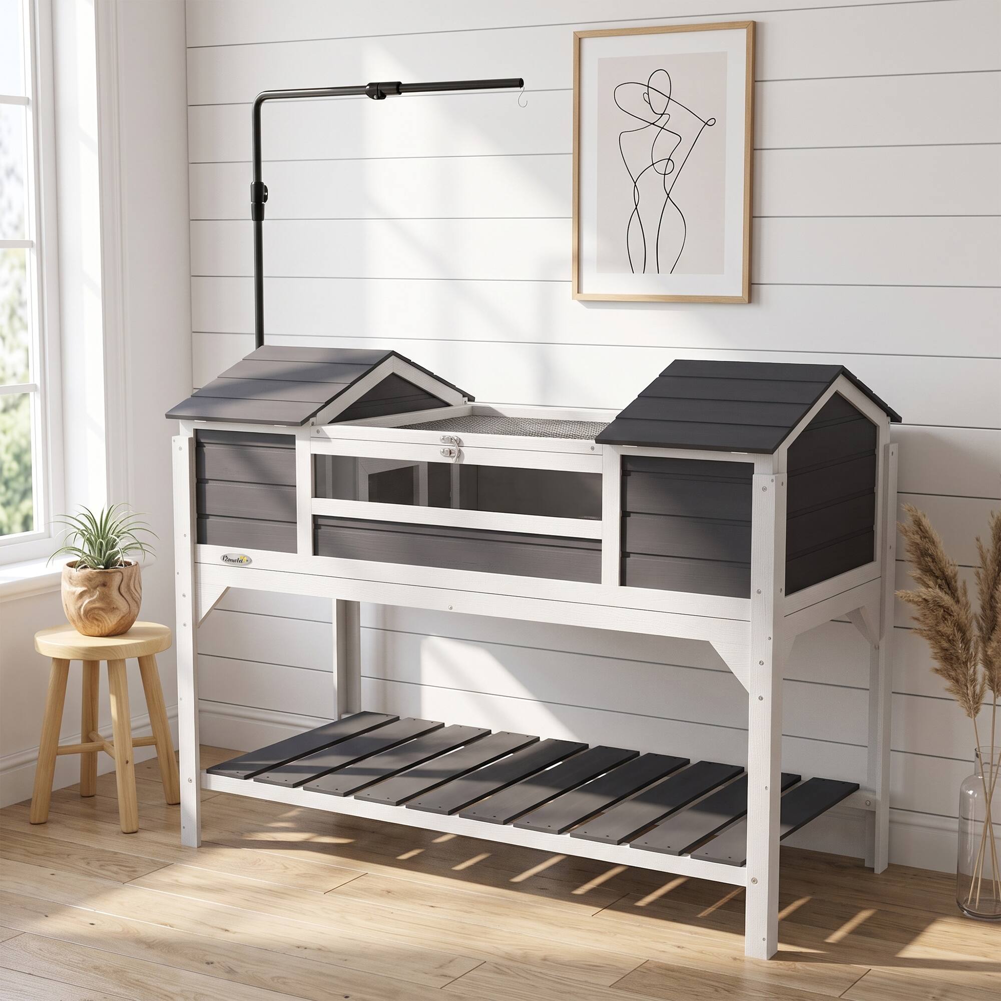 Alt View 8. Pawhut - Enclosure Tortoise House with Adjustable Lamp Holder Storage Shelf, Dual Main Houses.