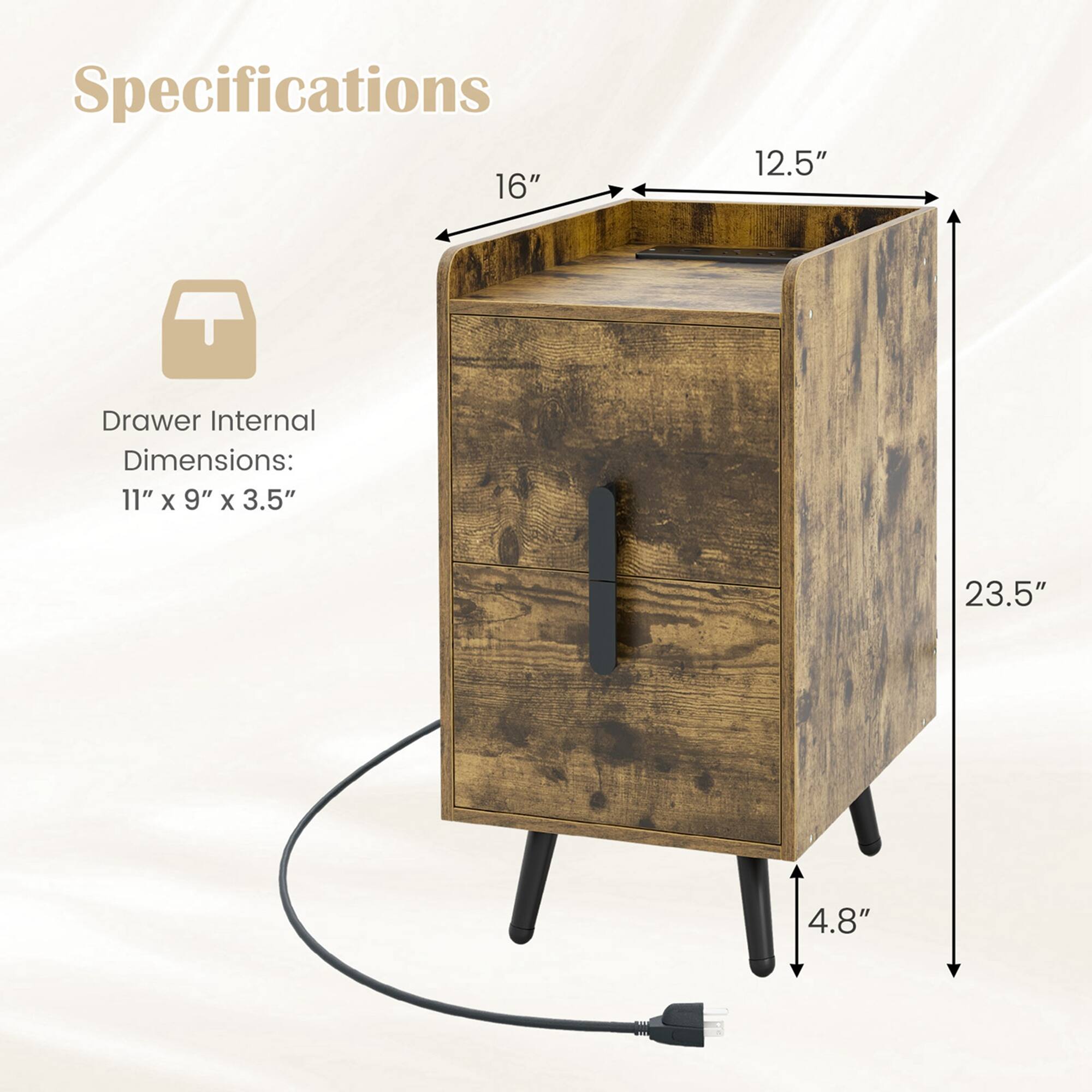 Specifications: 16" 12.5" Drawer Internal Dimensions: 11" X 9" X 3.5" 23.5" 4.8"