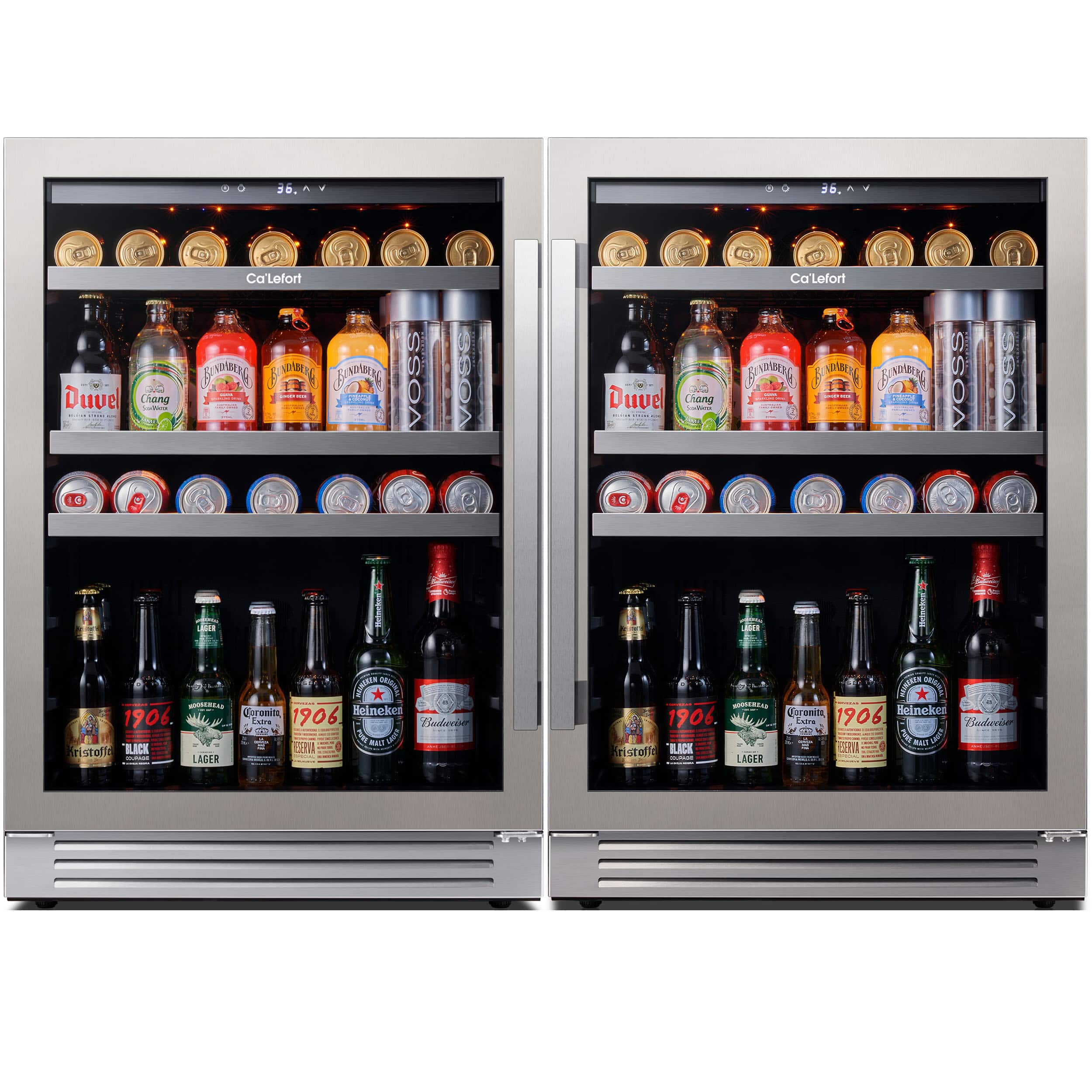 Ca'Lefort - 48 inch Beverage Refrigerator cooler, 360 Cans, 34°F-54°F, Glass Door, 3LED, Built-In/Freestanding, 5.65 cu. ft - Stainless Steel
