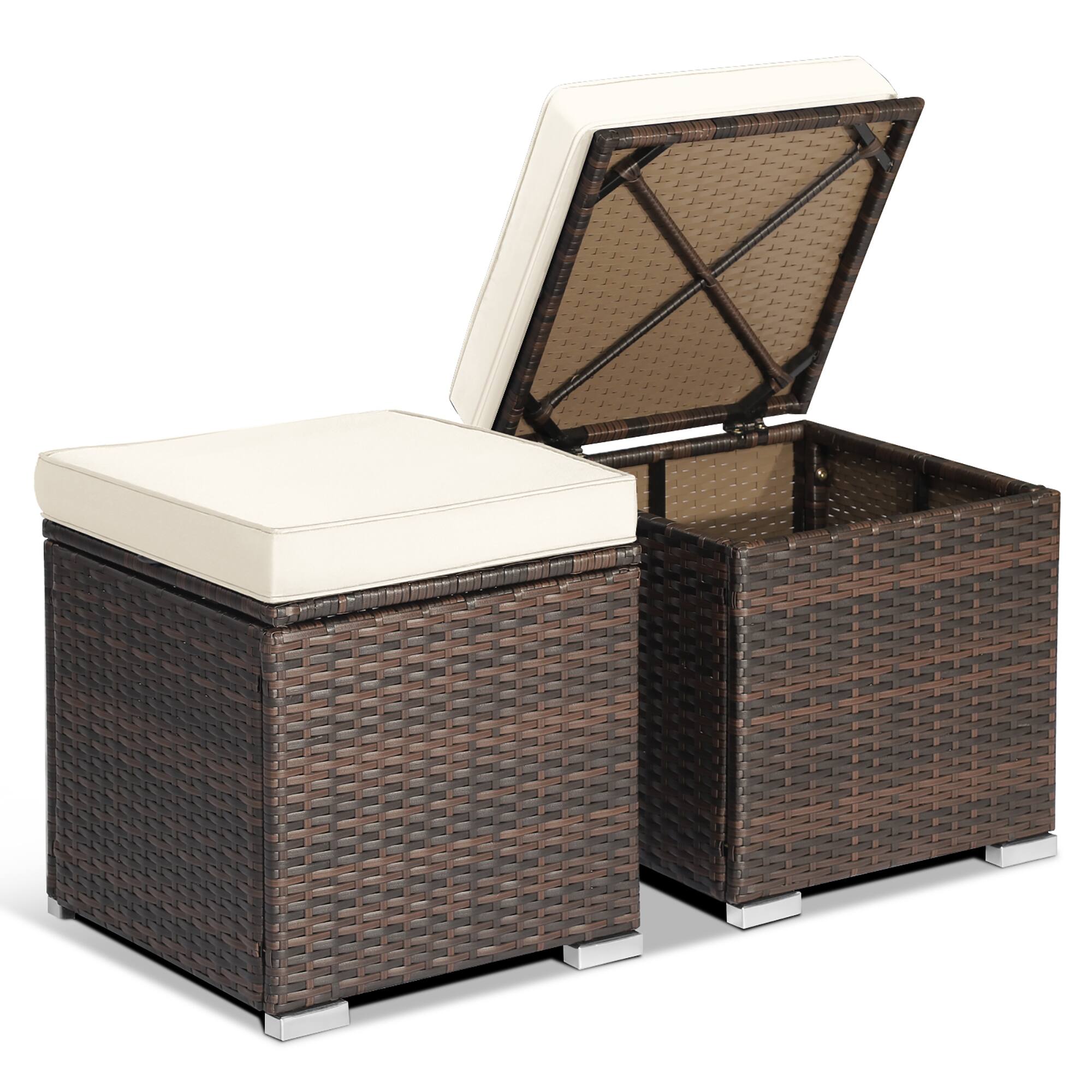 Alt View 8. Gymax - Gymax 2PCS Outdoor Patio Ottomans Hand-Woven PE Wicker Footstools w/ Removable Cushions Off White - Off White.