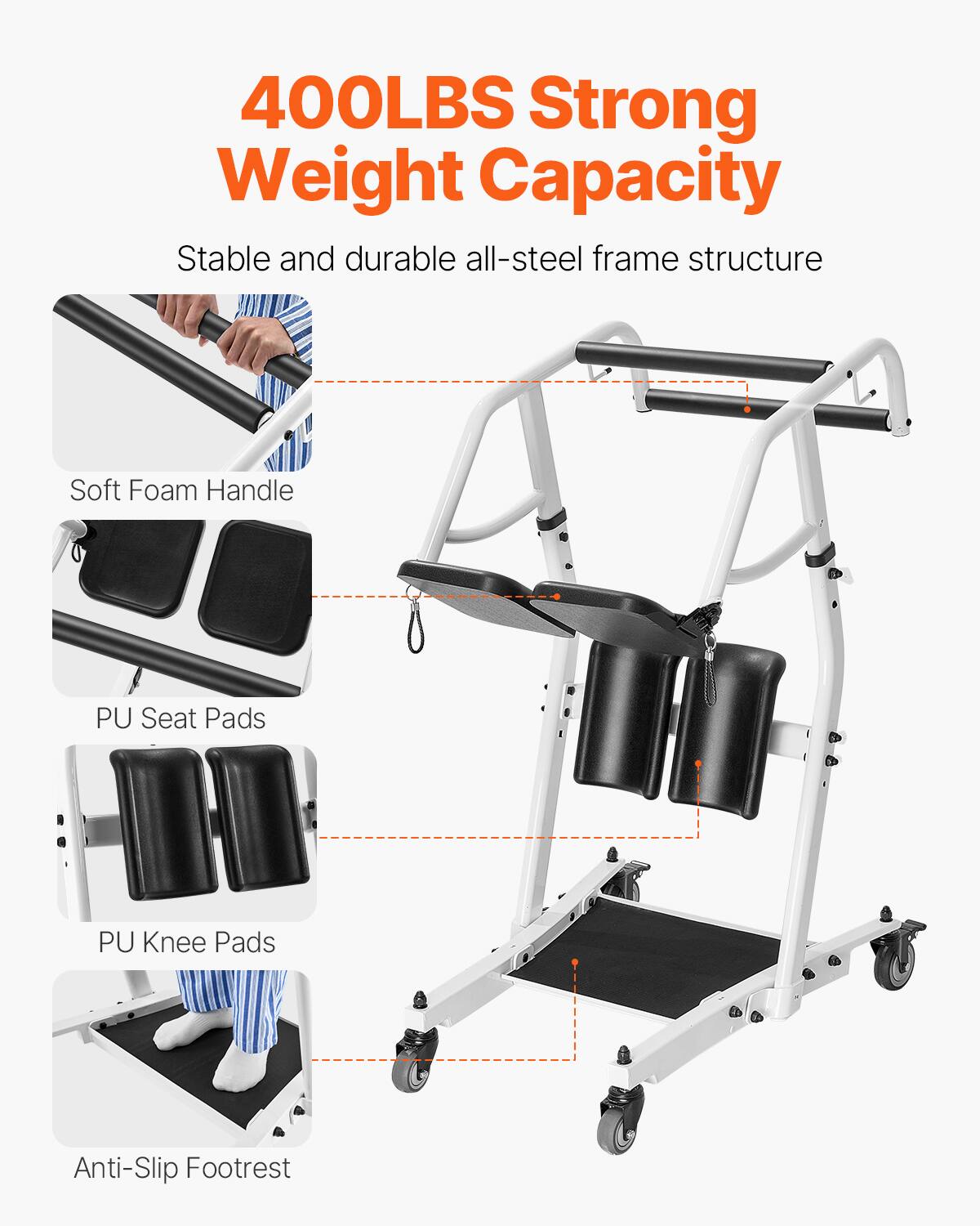 400LBS Strong Weight Capacity

Stable and durable all-steel frame structure

- Soft Foam Handle
- PU Seat Pads
- PU Knee Pads
- Anti-Slip Footrest
